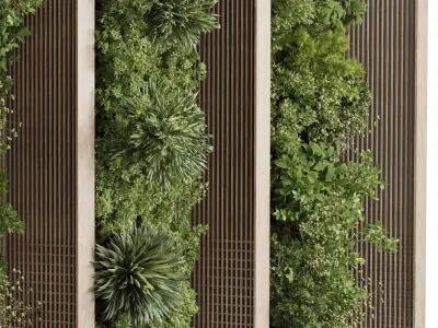 Plants Set Partition In Wooden Frame - Vertical Graden 3D model