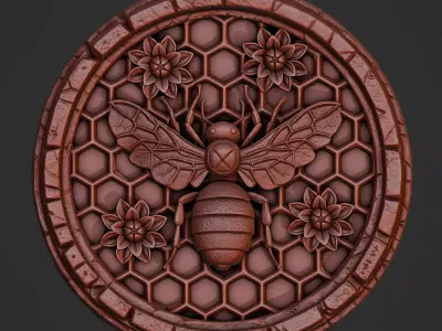 Bee and Honeycomb Relief for CNC and 3D Printing 3D print model
