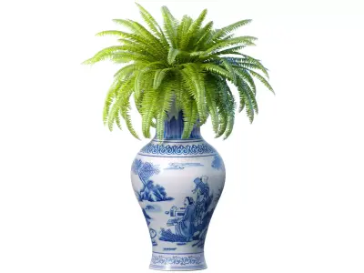 A fern in a Chinese vase potted vase for decoration 3D model