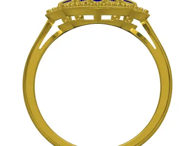 Blue Sapphire Marquise and Round Diamond Art Deco Ring 3D print model