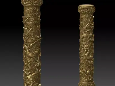 Dragon and Phoenix columns 3D print model