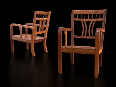 Chinese Art Deco Style Elmwood Armchair 3D model