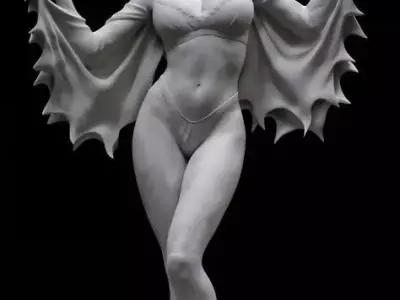 Vampire Woman 3D Fantasy Character Bat Wings Elegant Pose Low-poly 3D model