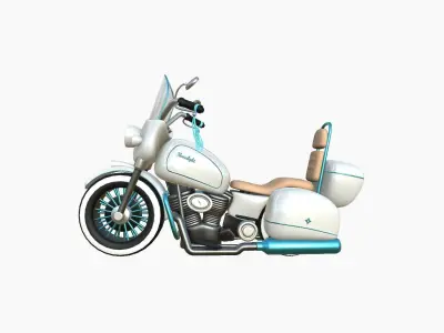 Motorcycle Cartoon B04 White Blue - Custom Vehicle Design Low-poly 3D model