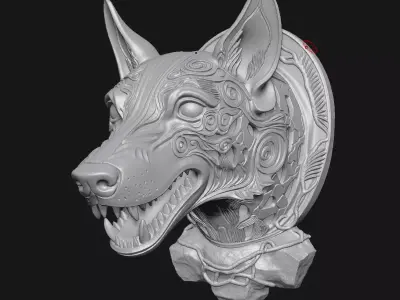 wolf sculpture 3D print model buy