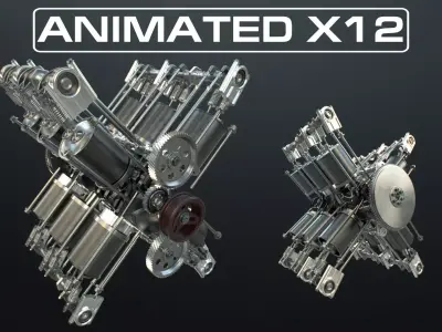 X12 Engine Working Animated 3D model