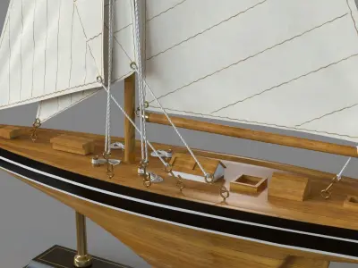 Beige Birch Coastal Sculpture Sail Boat 3D model