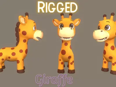 Rigged Cute Playful Brown Giraffe  Low-poly 3D model