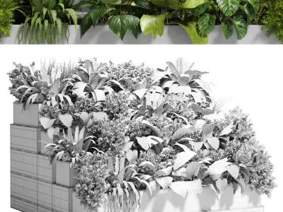 Stairs plant outdoor indoor concrete vase pot fern bush grass 3D model