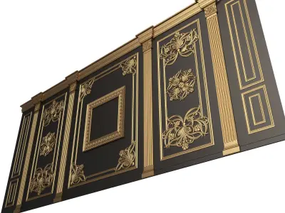 Boiserie Classic Wall with Mouldings 016 Black Low-poly 3D model