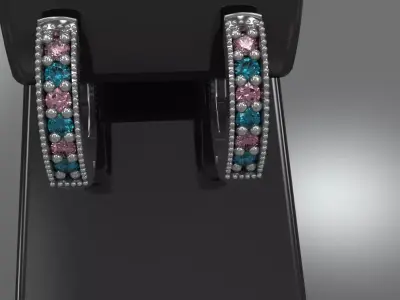 Hinged Ladies Earrings Bead and Bright Cut Diamond Gold Jewelry 3D print model