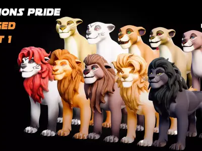 Lion Pride Pack - Stylized and Rigged 3D Characters Low-poly 3D model