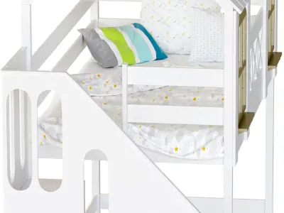 Childrens bed loft house Asnen - with ladder chest of drawers 3D model