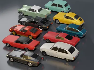 Lowpoly Vintage Cars Pack 1960s  Low-poly 3D model