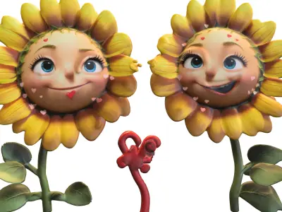 Cute Sunflower Couple 3D model