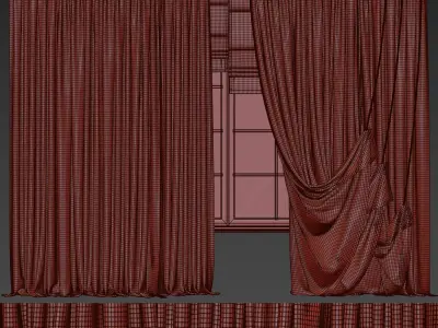 Curtain set with sheer and pleated drapes 67 3D model