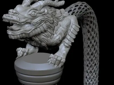 Dragon on a stand with lace tail 3D print model