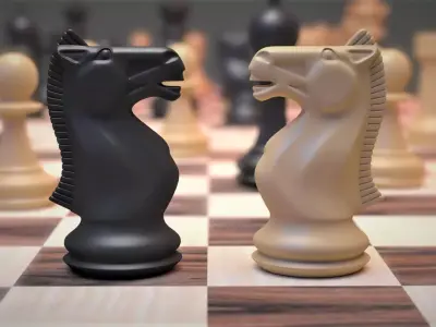 Chess Set board with gold and silver pieces 3D model