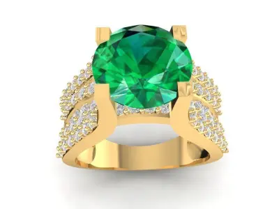 Luxury Oval Gemstone Ring with Multi Row Diamond Accents 3D 1739 3D print model