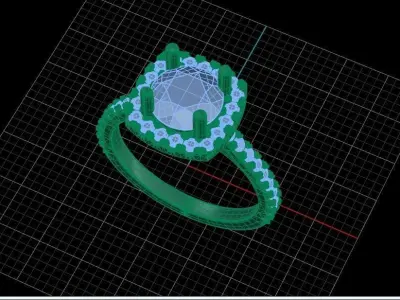 Round Diamond Ring with Halo Cushion Engagement Ring  3D print model