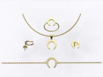 Lucky Horseshoe Gold Jewelry Set018 Bracelet Earrings Ring 3D print model