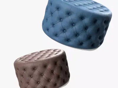 Crouchette Round Ottoman in Blue and Brown Low-poly 3D model