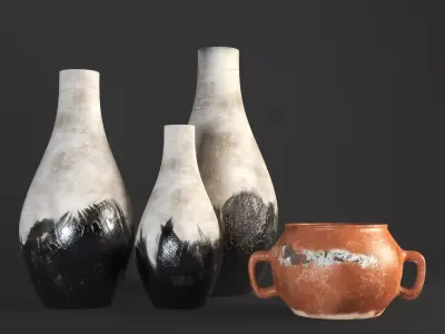 vase819 three vases and bowl 3D model