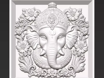 Ganesha Head with Flowers Background A6 3D print model