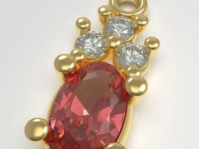 Pendant with oval gem 3D print model