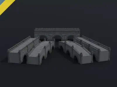 Cartoon stone bridges Polygonal Style Low-poly 3D model