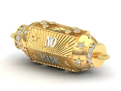 No Risk No Glory gold locket necklace with diamonds 3D print model