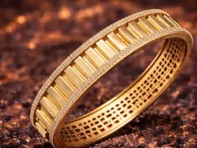 Wide Modular Gold Bangle with Precision Stone Borders 3D print model