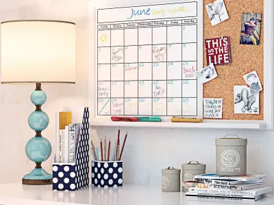 PBTEEN X Frame Desk with Decor Set 3D model