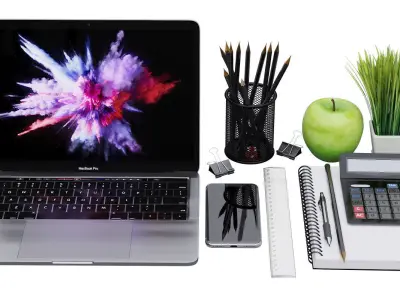 desk decoration macbook pro apple iphone x 3D model