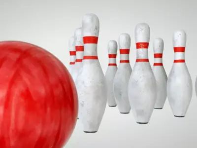 Bowling ball is about to hit pins Low-poly 3D model
