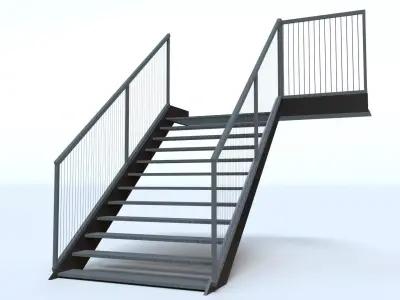 External Steel Staircase with Landing  Low-poly 3D model