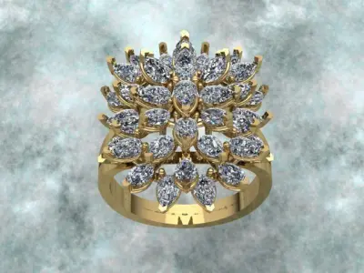 Flower Shaped Golden Marquise Diamond Luxury Ring 3D print model