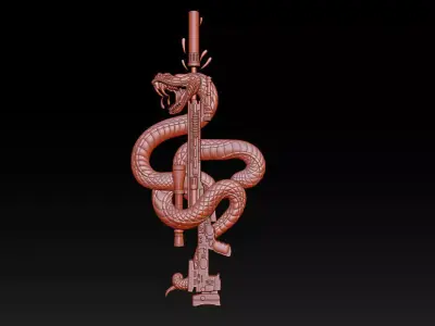 Snake Wrapped Rifle 3D Bas Relief  STL - OBJ - ZTL - CNC Carving 3D print model