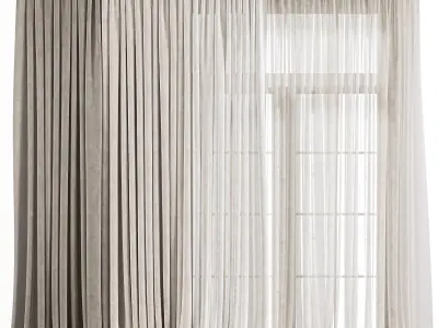 Layered Curtain Set for Large Windows 78 3D model