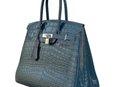 Hermes Birkin Bag Blue Crocodile Leather Low-poly 3D model