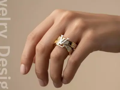 Luxury L and V Crossover Diamond Ring 3D print model