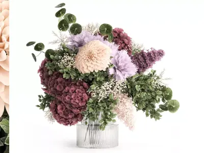 Small Bouquet Of Flowers Hydrangea Lilac Dahlia 371 3D model