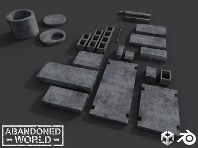 Concrete blocks pack Low-poly 3D model