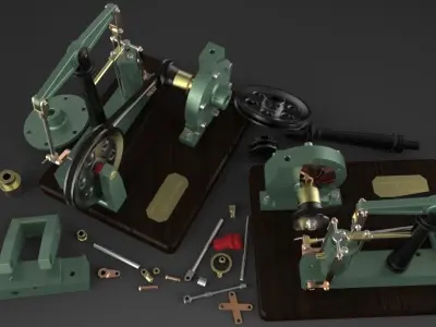 Steam Engine with Horizontal Beam and Centrifugal Pump Free 3D model