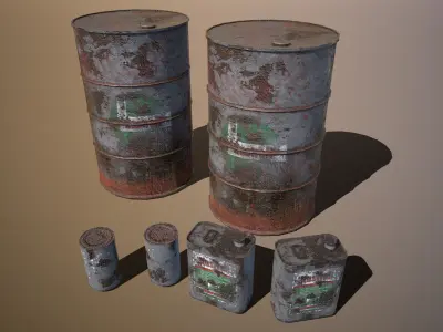Old - Rust Barrel and Tin Oil Low-poly 3D model