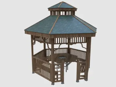  Wood Garden Pergola - Gazebo 02 3D model