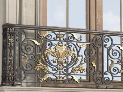 Classical Forged Fence Arc Frame Window 3D model