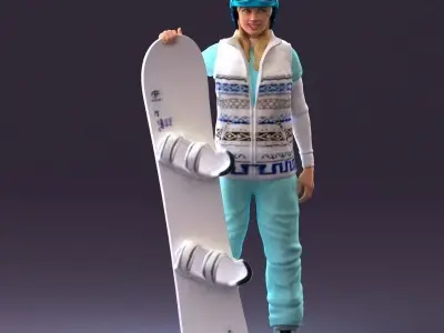 Blonde woman with snowboard 0934 3D model