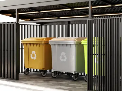 Garbage bins containers with fencing 3D model