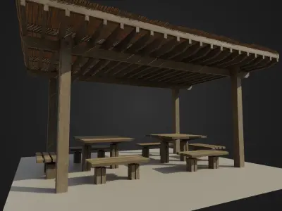 Pergola with benches Low-poly 3D model
